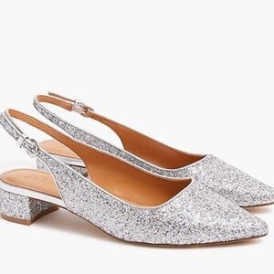 J. Crew silver glitter block heels NWOT